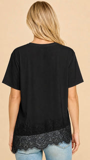 Asymmetrical Lace Hem Knit Top