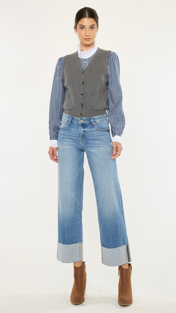 Mid Rise Braided Loop Cuff Jeans