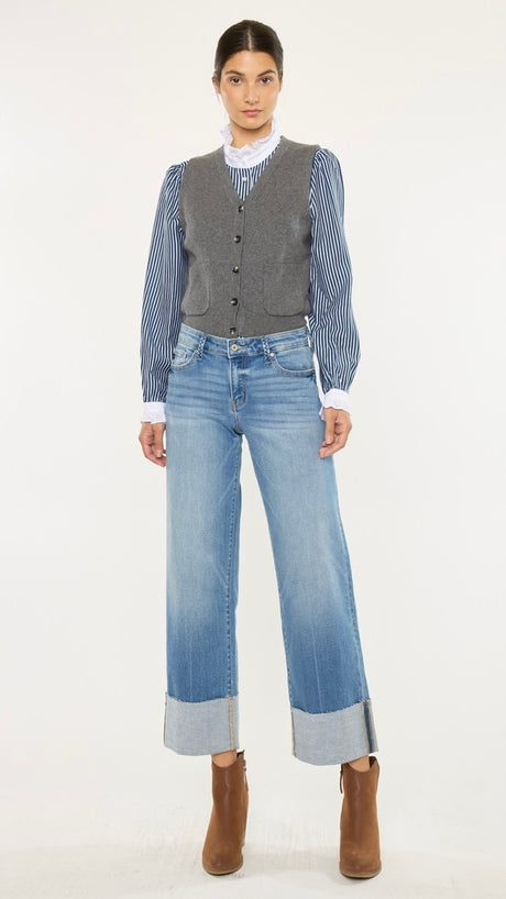 Mid Rise Braided Loop Cuff Jeans