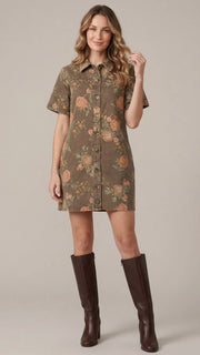 Floral Button Front Denim Dress