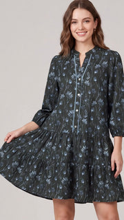 Floral Drop Waist 3/4 Sleeve Dress
