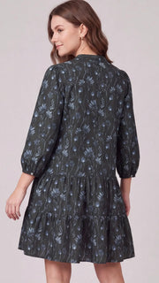 Floral Drop Waist 3/4 Sleeve Dress
