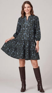 Floral Drop Waist 3/4 Sleeve Dress