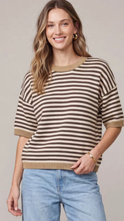 Contrast Trim Stripe Half Slv Sweater