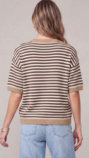 Contrast Trim Stripe Half Slv Sweater