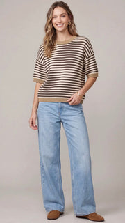 Contrast Trim Stripe Half Slv Sweater