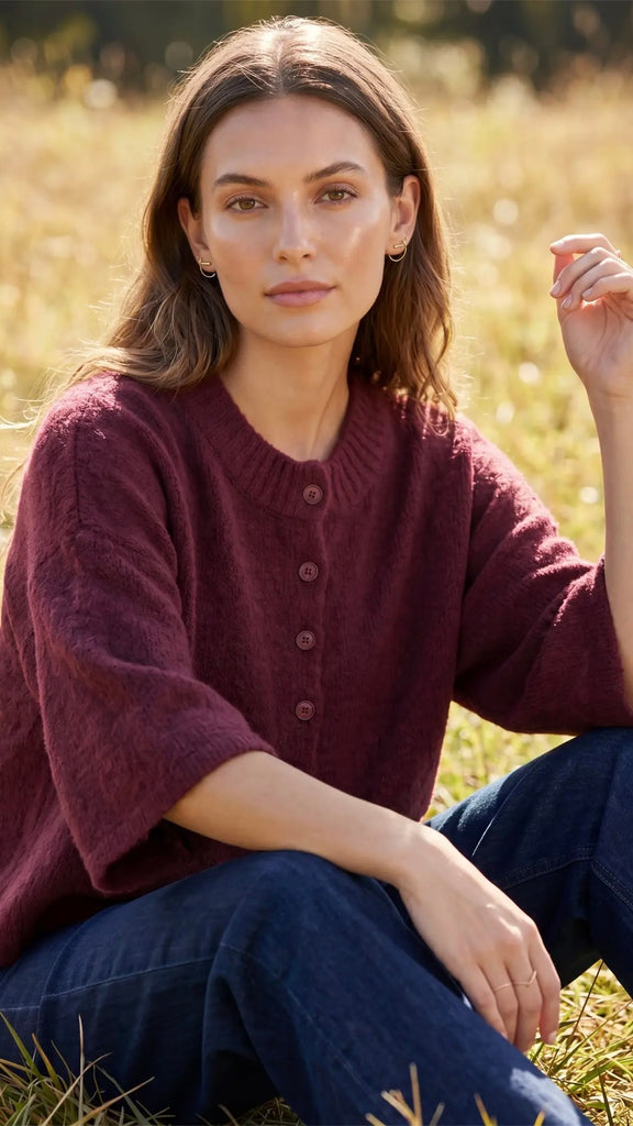 Button Front Half Sleeve Sweater
