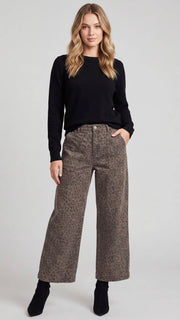 Animal Print Woven Cuff Wide Leg Pants