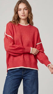 Contrast Trim Step Hem Sweater