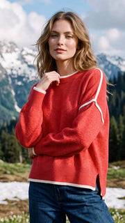 Contrast Trim Step Hem Sweater