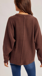Pointelle Dolman Henley Sweater