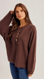Pointelle Dolman Henley Sweater