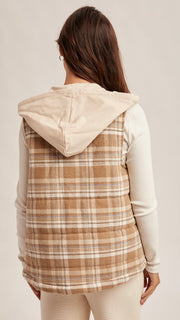 Plaid Flannel Quilted Vest w/Hood