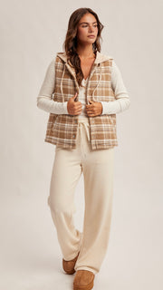 Plaid Flannel Quilted Vest w/Hood