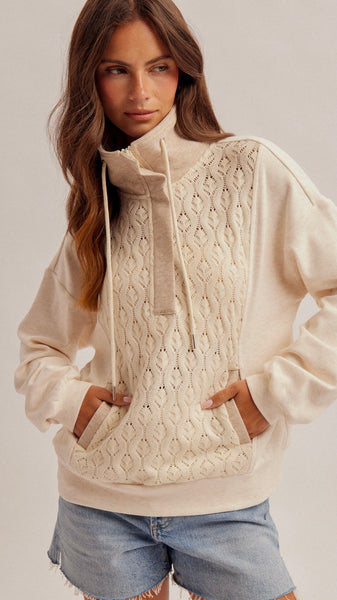 Crochet Front Quarter Zip Pullover