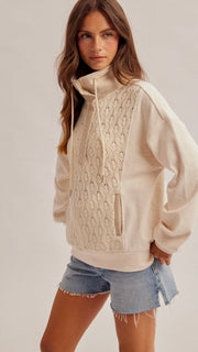 Crochet Front Quarter Zip Pullover
