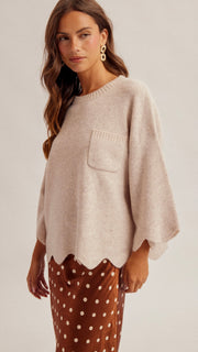 Scallop Edge 3/4 Sleeve Sweater
