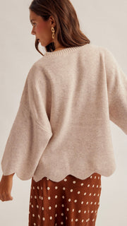 Scallop Edge 3/4 Sleeve Sweater