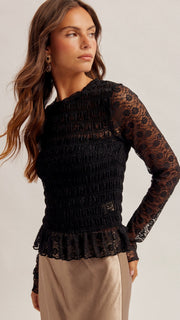 Smocked Bodice Stretch Lace Top