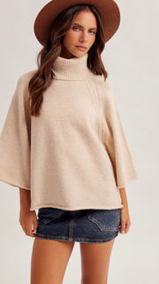 Cable Trim Raglan Cowl Neck Sweater