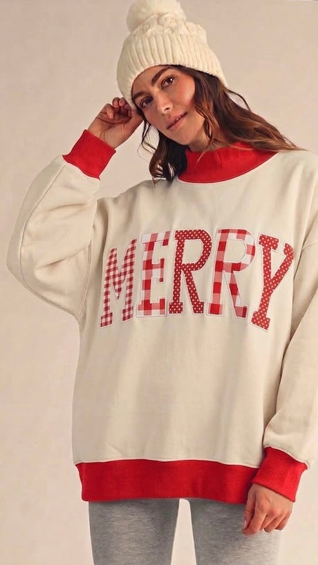 Merry Patchwork Mock Neck Top