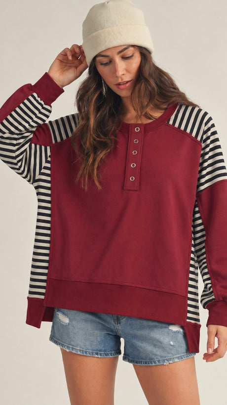 Stripe Accent Hi-Lo Knit Top