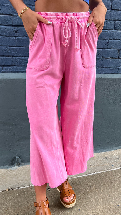 Washed French Terry Wide Leg Pants