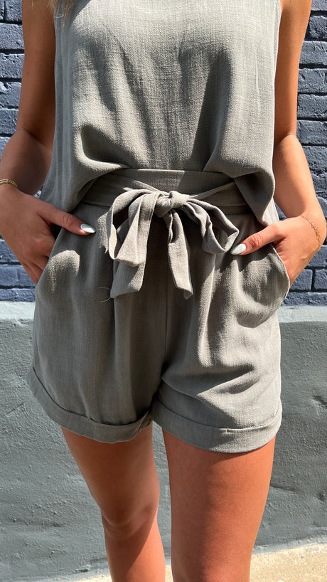 Linen Blend Paperbag Waist Shorts