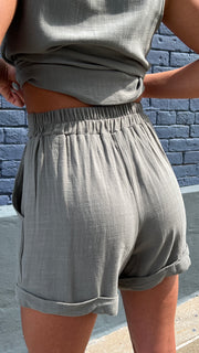 Linen Blend Paperbag Waist Shorts