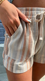 Desert Stripe Linen Shorts w/Pockets