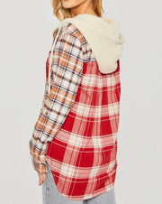 Hooded Colorblock Plaid Top