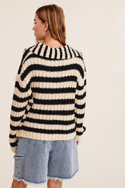 Striped Wide Collar Button Sweater