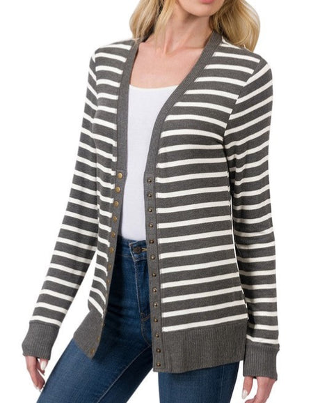 Snap Front Striped L/S Cardigan