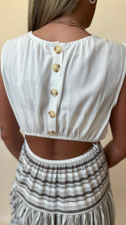 Tonal Stripe Back Cut-Out Midi Dress