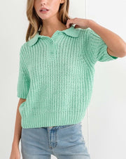 3 Button S/S Sweater w/Collar