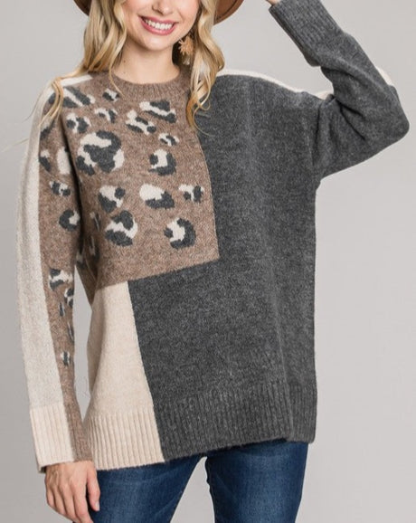 Cheetah Abstract Colorblock Sweater
