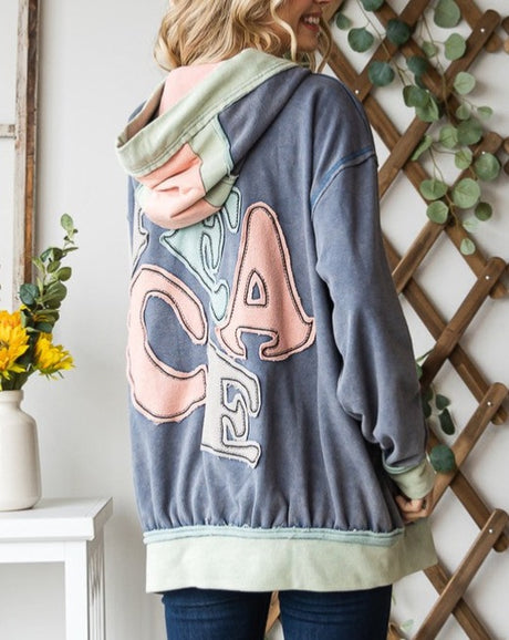 PEACE Patchwork Pullover Knit Hoodie