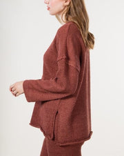 Waffle 4 Button Sweater - Red Bean