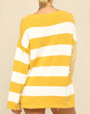 Mixed Stripe Split Hem Sweater
