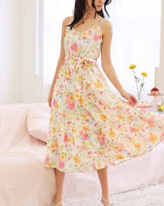 Lace Trim Floral Midi Dress