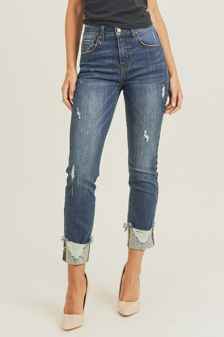 High Rise Frayed Button Fly Mom Jean