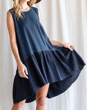 Drop Waist Ruffle Hi-Lo Hem Dress