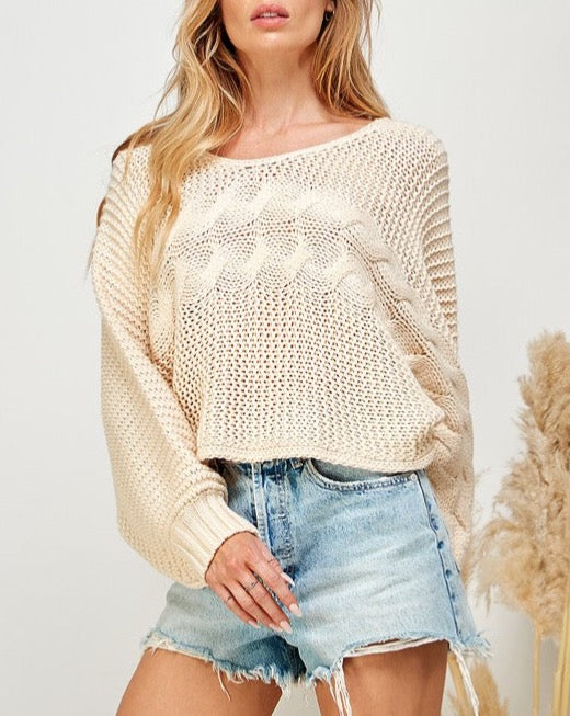 Cable Dolman Sleeve Crop Sweater
