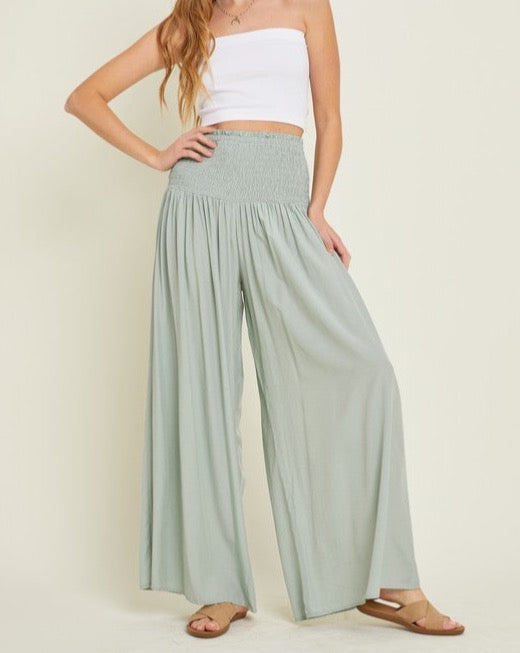 Smocked-Waist Palazzo Pants