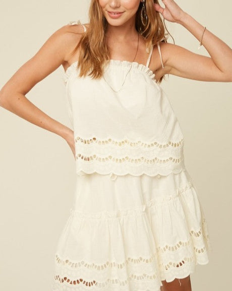 Embroidered Scallop Hem Tie Tank