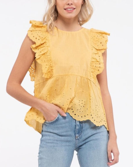 Eyelet Ruffle Shoulder Top