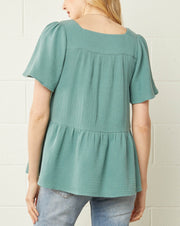 Geo Embroidery Flutter Sleeve Top