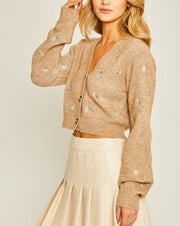 Floral Embroidered Puff Slv Sweater