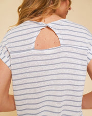 Stripe Cuff Sleeve Cut-Out Top