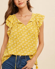 Floral Dbl Ruffle Shoudler Top